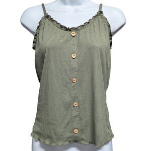 No Boundaries Ribbed Button-Front Cami Tank Top Olive Green Size Large (11-13)